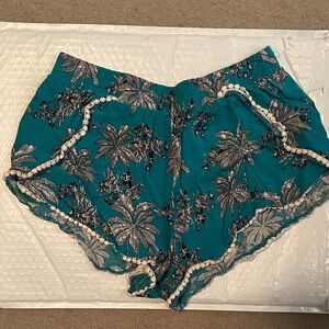 Iris Teal Leaf Print Shorts